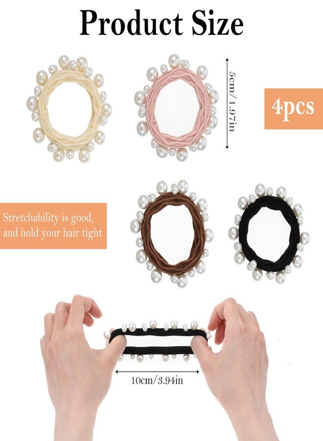 Thrymme 4 Pcs Pearl Ponytail Holder, 1.97 Inch Elastic Pearl Hair Tie Elegant Decorative Ponytail Accessories for Women & Girls (4 Colors) - Image 2